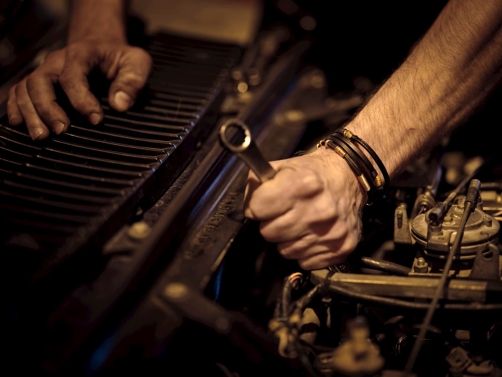 Close view of careful hand work during an install.