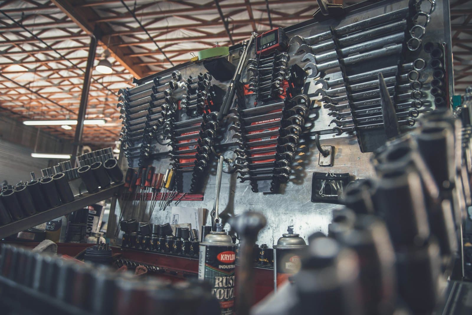 A wall of tools in the studio, organized and ready.